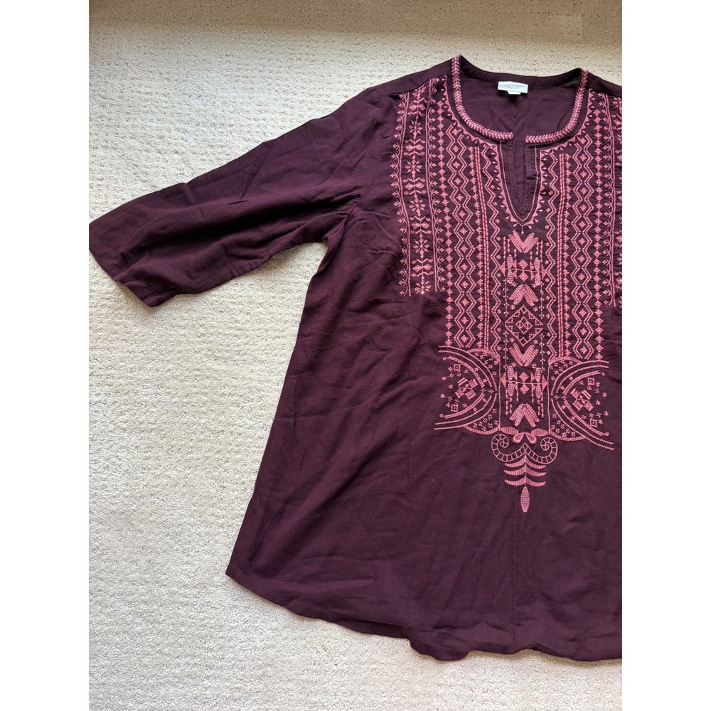 Pure Jill Tunic XL Tall Purple 100% Cotton Embroidered Boho Folk Coastal